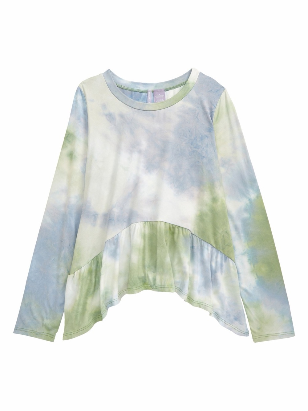 Good Luck Girl Tie-Dye Peplum Long-Sleeve Top Green and Blue size Large